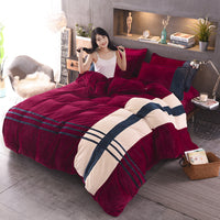 HKM-981843 Autumn and Winter Four-Piece Thickened Striped French Velvet Sheet Set