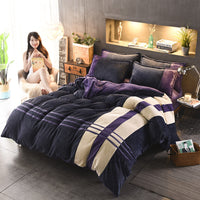 HKM-981843 Autumn and Winter Four-Piece Thickened Striped French Velvet Sheet Set