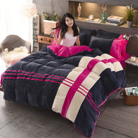 HKM-981843 Autumn and Winter Four-Piece Thickened Striped French Velvet Sheet Set