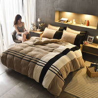 HKM-981843 Autumn and Winter Four-Piece Thickened Striped French Velvet Sheet Set