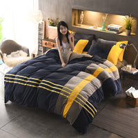 HKM-981843 Autumn and Winter Four-Piece Thickened Striped French Velvet Sheet Set