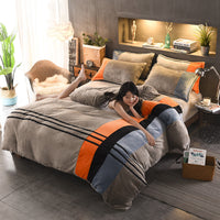 HKM-981843 Autumn and Winter Four-Piece Thickened Striped French Velvet Sheet Set