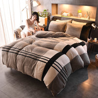 HKM-981843 Autumn and Winter Four-Piece Thickened Striped French Velvet Sheet Set