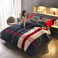 HKM-981843 Autumn and Winter Four-Piece Thickened Striped French Velvet Sheet Set