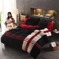 HKM-981843 Autumn and Winter Four-Piece Thickened Striped French Velvet Sheet Set