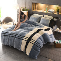 HKM-981843 Autumn and Winter Four-Piece Thickened Striped French Velvet Sheet Set