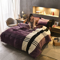 HKM-981843 Autumn and Winter Four-Piece Thickened Striped French Velvet Sheet Set