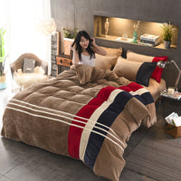 HKM-981843 Autumn and Winter Four-Piece Thickened Striped French Velvet Sheet Set