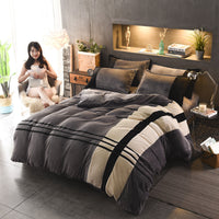 HKM-981843 Autumn and Winter Four-Piece Thickened Striped French Velvet Sheet Set
