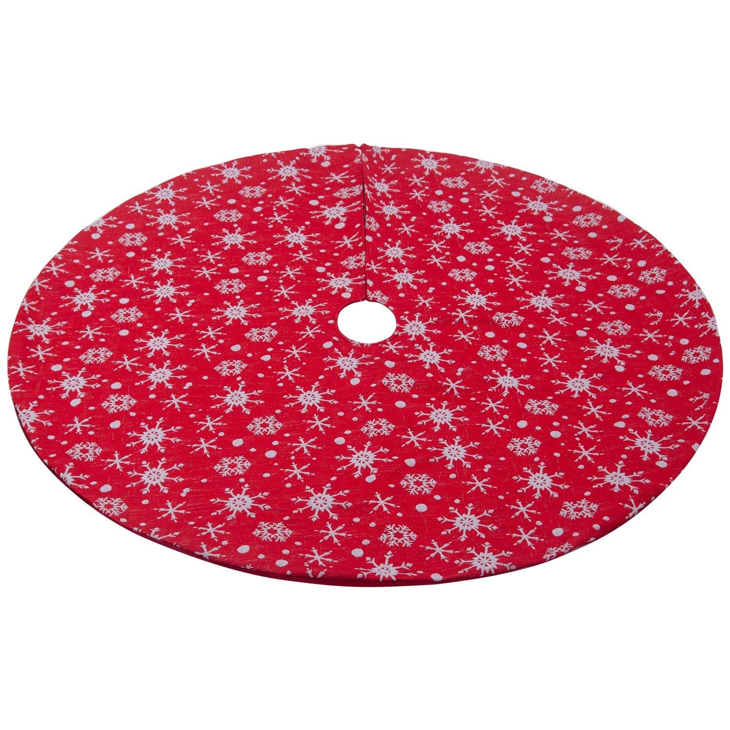 HKM-981971 White and Red Non-Woven Fabric Snowflake Tree Skirt, 48-Inch and 32-Inch Options