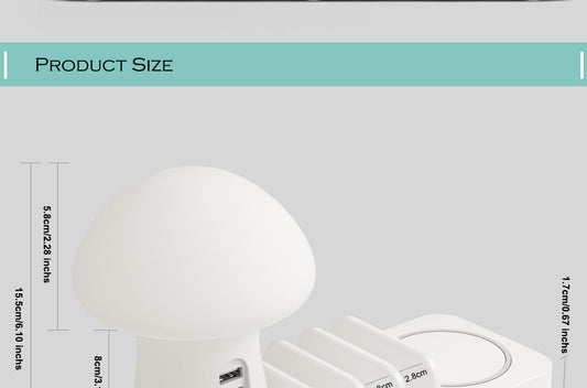 HKM-982099 Wireless Charging Multi-Port USB Mushroom Lamp for Mobile Phones