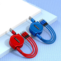 HKM-982227 Three-in-One Telescopic Fast Charging Data Cable, 1.2m Length, Type-C, Micro USB, USB, 8PIN