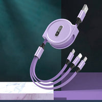 HKM-982227 Three-in-One Telescopic Fast Charging Data Cable, 1.2m Length, Type-C, Micro USB, USB, 8PIN