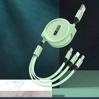 HKM-982227 Three-in-One Telescopic Fast Charging Data Cable, 1.2m Length, Type-C, Micro USB, USB, 8PIN