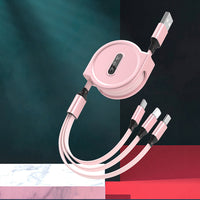 HKM-982227 Three-in-One Telescopic Fast Charging Data Cable, 1.2m Length, Type-C, Micro USB, USB, 8PIN