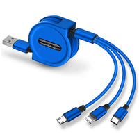 HKM-982227 Three-in-One Telescopic Fast Charging Data Cable, 1.2m Length, Type-C, Micro USB, USB, 8PIN