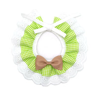 HKM-982355 Cute Bow Bib for Small Dogs in Fresh Green and Blue - Adjustable Polyester/Cotton Accessory