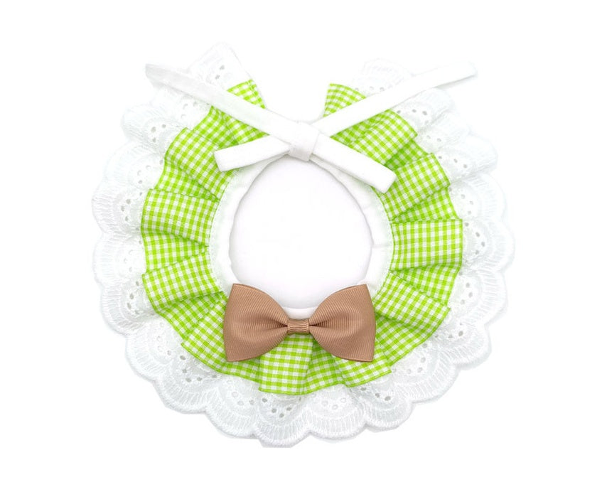 HKM-982355 Cute Bow Bib for Small Dogs in Fresh Green and Blue - Adjustable Polyester/Cotton Accessory