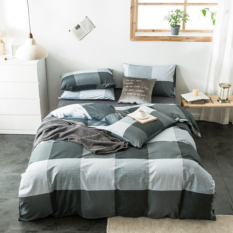 HKM-982611 Cotton Quilted Bedding Set with Geometric Pattern - Multiple Sizes Available