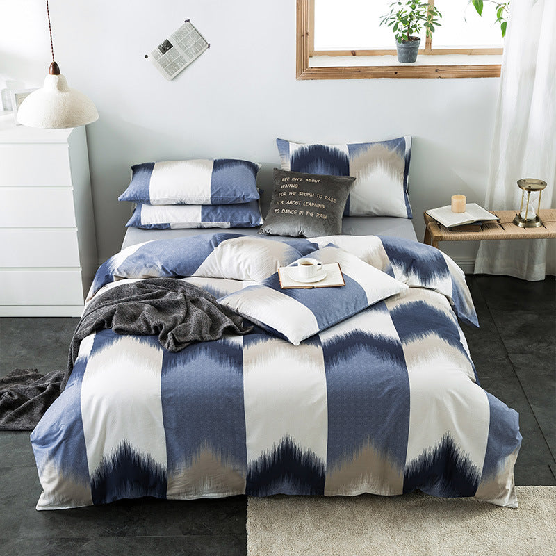 HKM-982611 Cotton Quilted Bedding Set with Geometric Pattern - Multiple Sizes Available