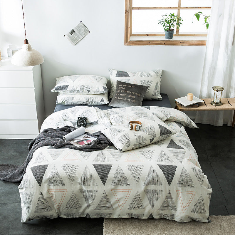 HKM-982611 Cotton Quilted Bedding Set with Geometric Pattern - Multiple Sizes Available