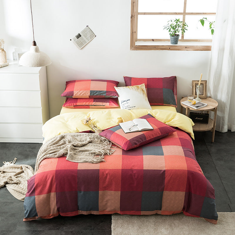 HKM-982611 Cotton Quilted Bedding Set with Geometric Pattern - Multiple Sizes Available