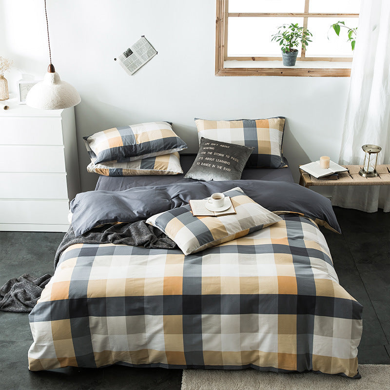 HKM-982611 Cotton Quilted Bedding Set with Geometric Pattern - Multiple Sizes Available
