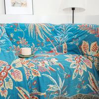 HKM-982675 Airable Cotton Multifunctional Blanket - Plant and Flower Pattern, Field-Blue, 200cm x 230cm