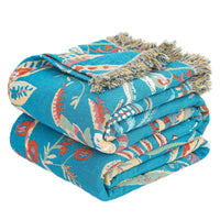 HKM-982675 Airable Cotton Multifunctional Blanket - Plant and Flower Pattern, Field-Blue, 200cm x 230cm