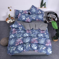 HKM-982995 Aloe Vera Printed Cotton Four-Piece Bedding Set for 1.2m to 2.0m Beds - Modern Floral Designs