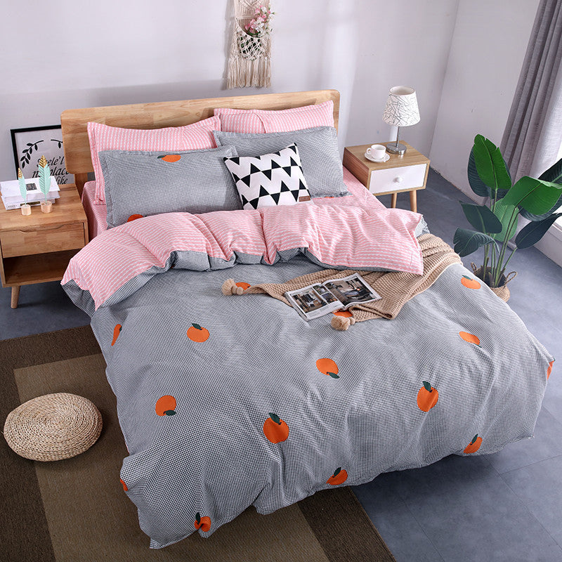 HKM-982995 Aloe Vera Printed Cotton Four-Piece Bedding Set for 1.2m to 2.0m Beds - Modern Floral Designs
