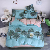 HKM-982995 Aloe Vera Printed Cotton Four-Piece Bedding Set for 1.2m to 2.0m Beds - Modern Floral Designs