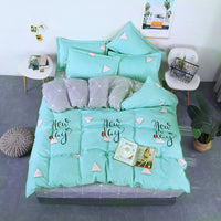 HKM-982995 Aloe Vera Printed Cotton Four-Piece Bedding Set for 1.2m to 2.0m Beds - Modern Floral Designs