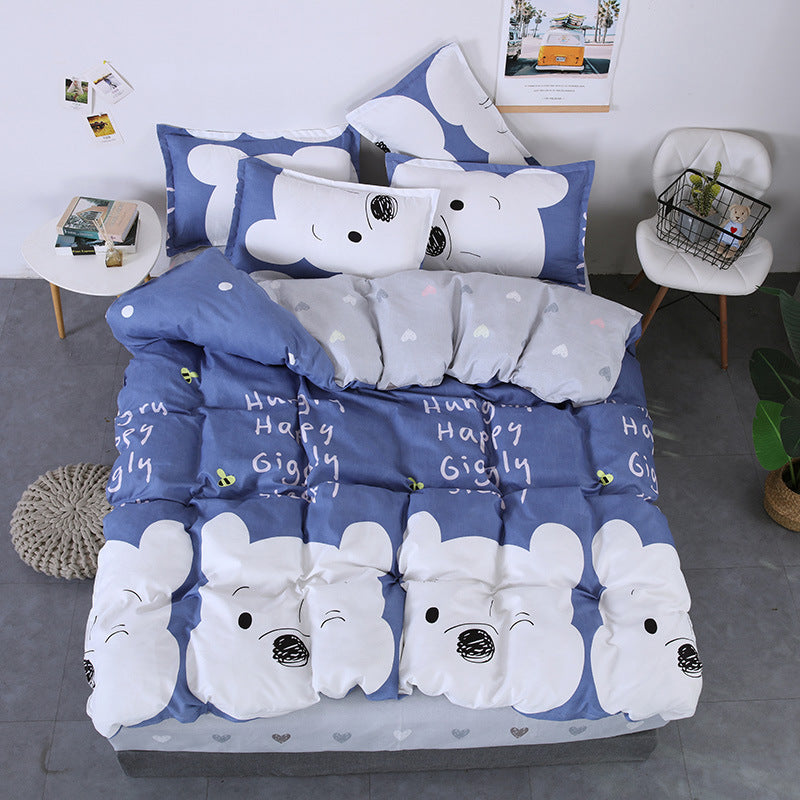 HKM-982995 Aloe Vera Printed Cotton Four-Piece Bedding Set for 1.2m to 2.0m Beds - Modern Floral Designs