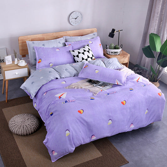 HKM-982995 Aloe Vera Printed Cotton Four-Piece Bedding Set for 1.2m to 2.0m Beds - Modern Floral Designs