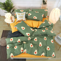 HKM-982995 Aloe Vera Printed Cotton Four-Piece Bedding Set for 1.2m to 2.0m Beds - Modern Floral Designs