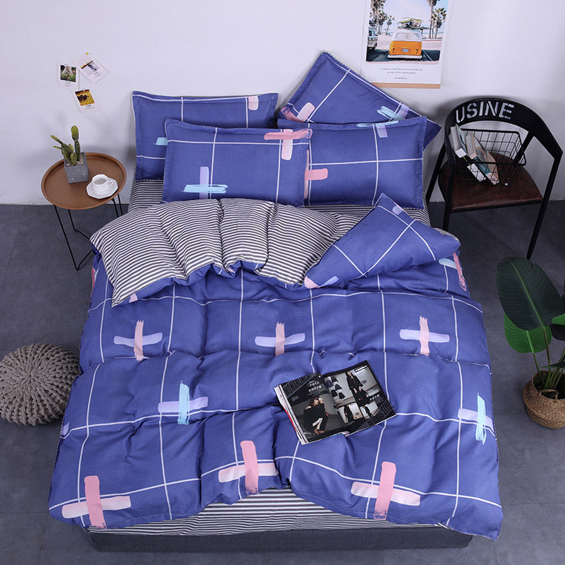HKM-982995 Aloe Vera Printed Cotton Four-Piece Bedding Set for 1.2m to 2.0m Beds - Modern Floral Designs