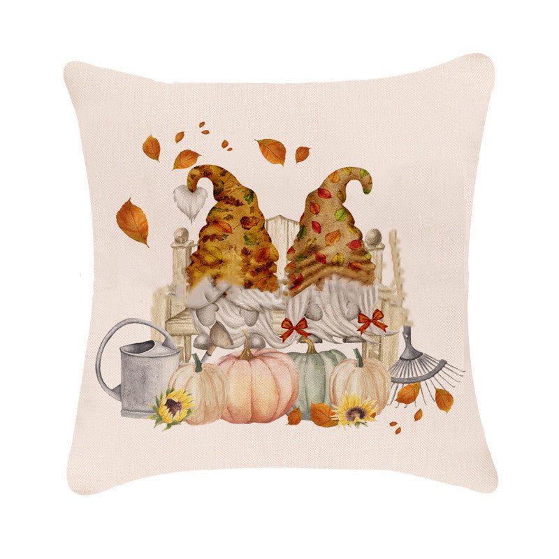 HKM-983379 Autumn Pumpkin Design Linen Cushion Cover for Car and Sofa - 45x45 cm