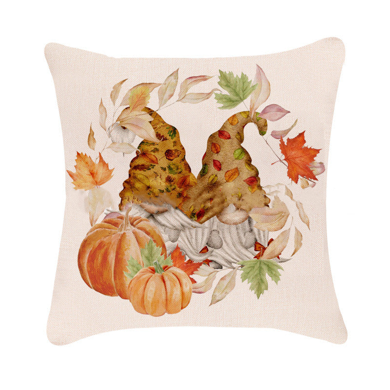 HKM-983379 Autumn Pumpkin Design Linen Cushion Cover for Car and Sofa - 45x45 cm