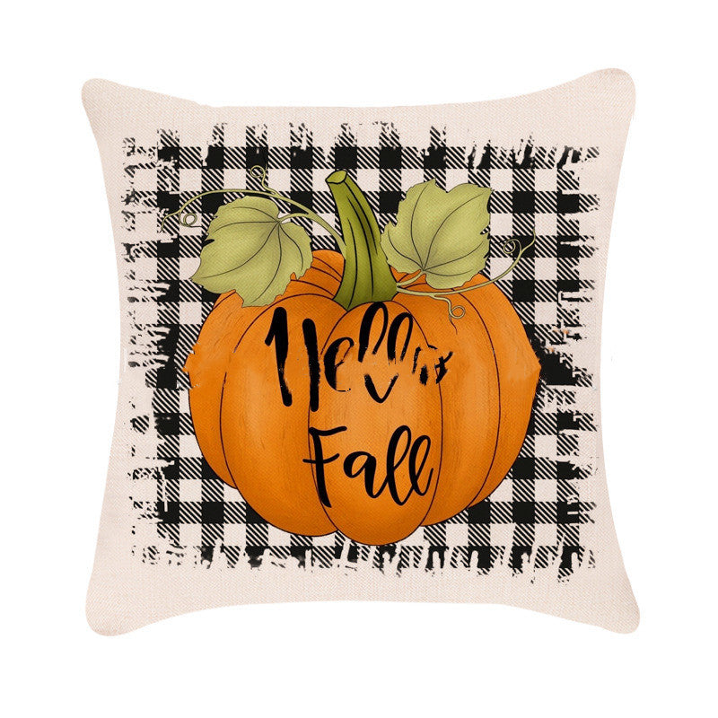 HKM-983379 Autumn Pumpkin Design Linen Cushion Cover for Car and Sofa - 45x45 cm