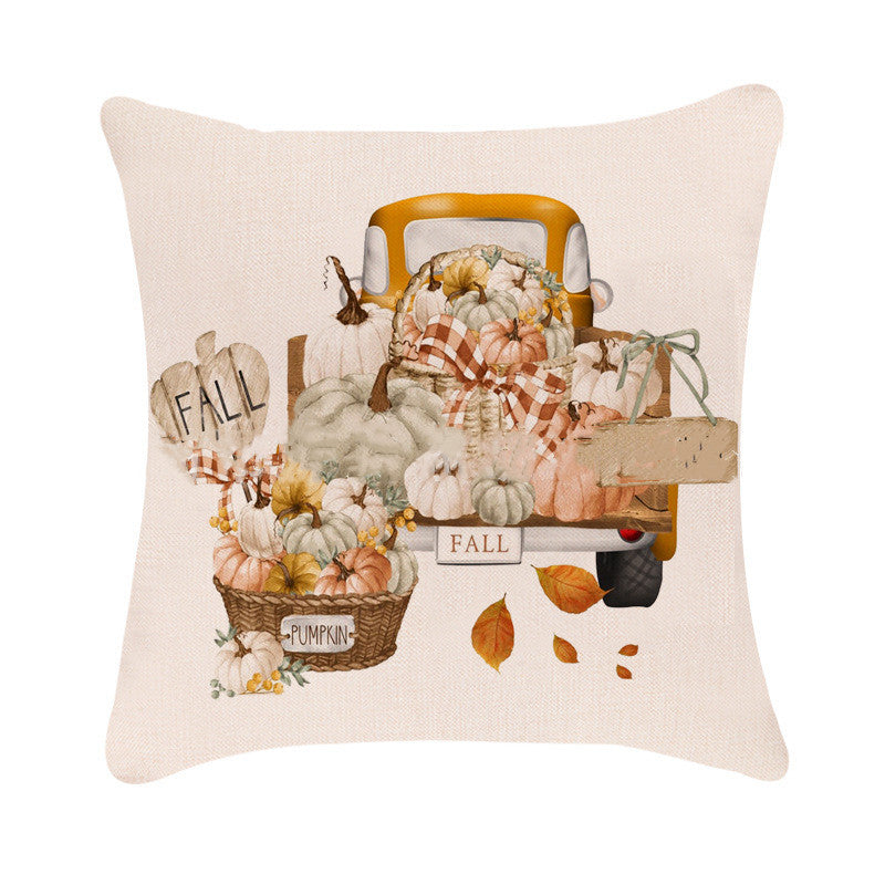 HKM-983379 Autumn Pumpkin Design Linen Cushion Cover for Car and Sofa - 45x45 cm