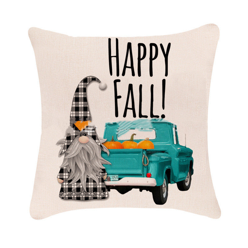 HKM-983379 Autumn Pumpkin Design Linen Cushion Cover for Car and Sofa - 45x45 cm