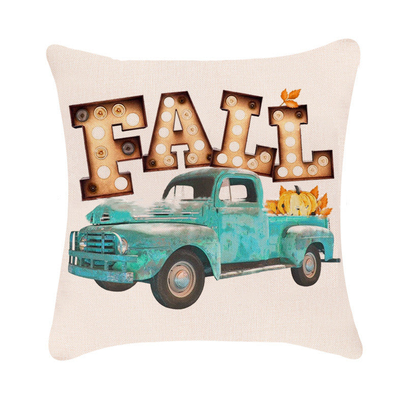 HKM-983379 Autumn Pumpkin Design Linen Cushion Cover for Car and Sofa - 45x45 cm