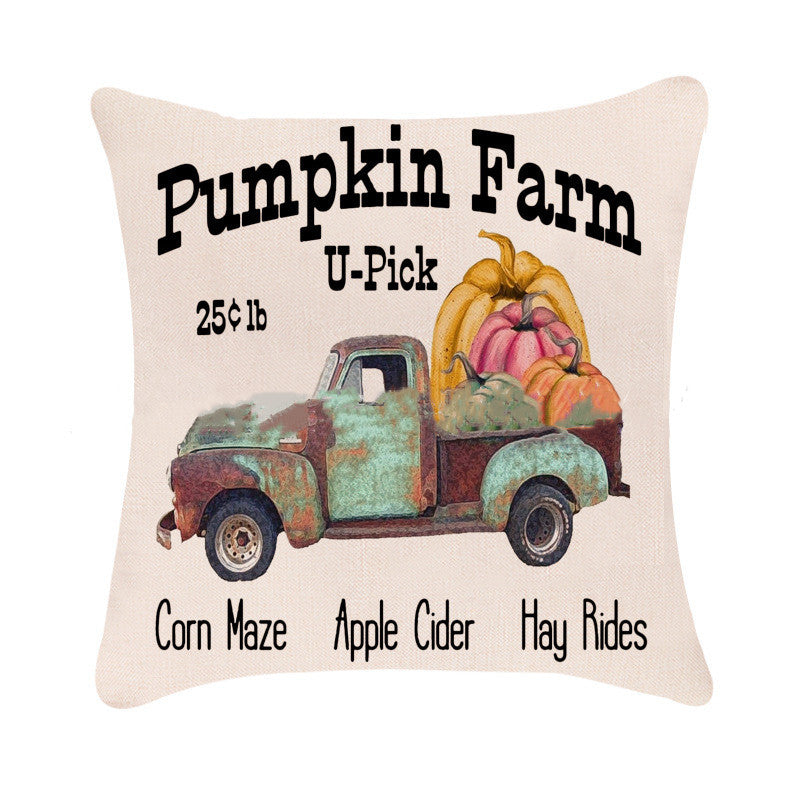 HKM-983379 Autumn Pumpkin Design Linen Cushion Cover for Car and Sofa - 45x45 cm