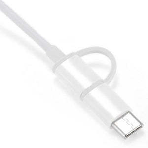 HKM-983379 Micro USB and Type-C Dual Interface Charging Cable - 30cm TPE White Data Sync Cable