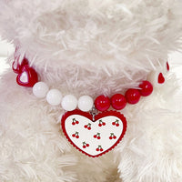 HKM-983507 Flower Pattern Red Heart Bead Dog Collar - Plastic, Sizes S, M, L
