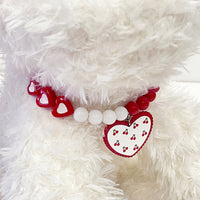 HKM-983507 Flower Pattern Red Heart Bead Dog Collar - Plastic, Sizes S, M, L