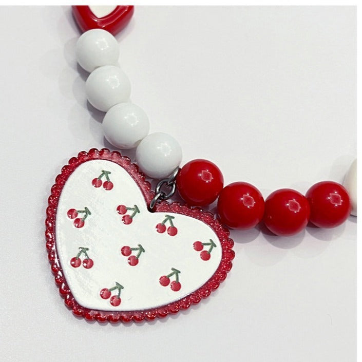 HKM-983507 Flower Pattern Red Heart Bead Dog Collar - Plastic, Sizes S, M, L