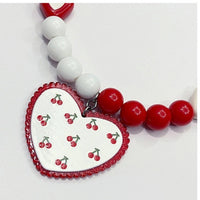 HKM-983507 Flower Pattern Red Heart Bead Dog Collar - Plastic, Sizes S, M, L