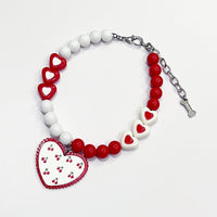 HKM-983507 Flower Pattern Red Heart Bead Dog Collar - Plastic, Sizes S, M, L